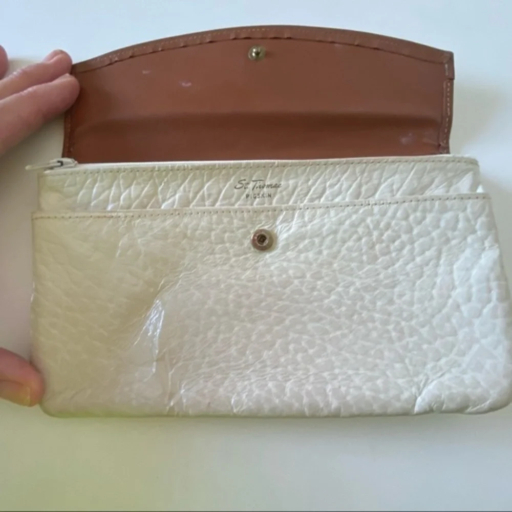 Vintage St. Thomas White Pigskin Leather Retro Wallet Coin Purse EUC